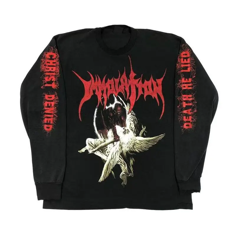 

Y2K повседневный готический панк Harajuku свободный черный хлопковый мужской топ с длинными рукавами в американском стиле ретро уличный хип-хоп модный женский топ большого размера