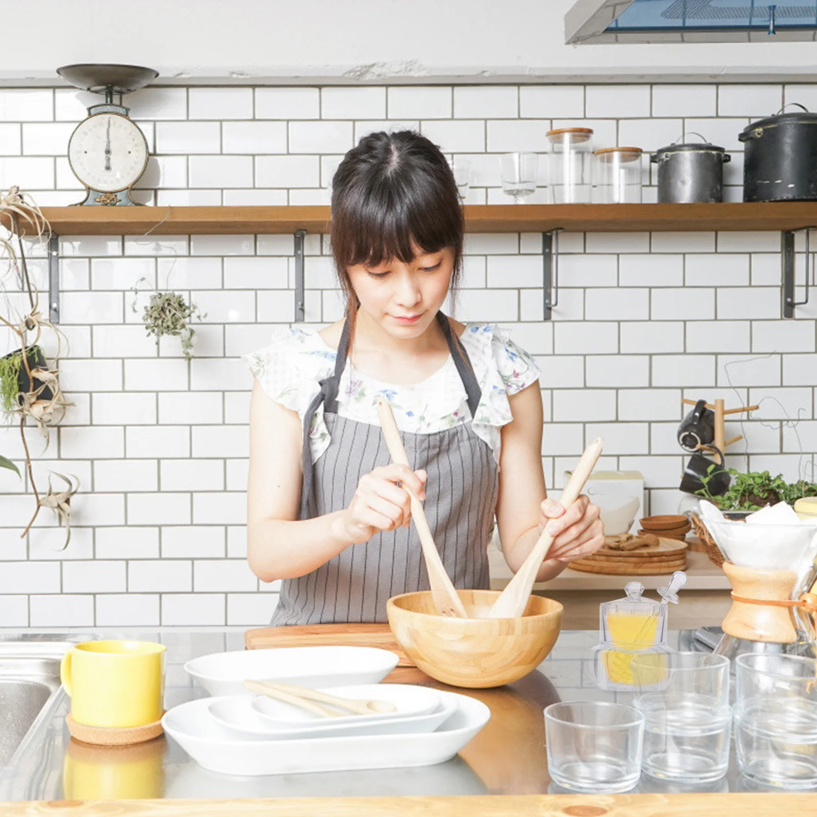 

1 set 1 Set Acrylic Honey Jar Jar Transparent Dipper Dispenser For Kitchen Syrup Pot Container Acrylic Honey Pot Storage Gadget