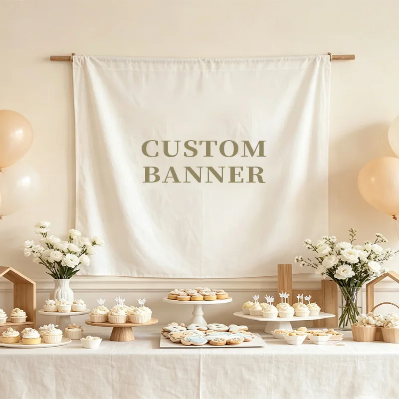 Custom 1pc Vertical / Horizontal Banner, 130x150cm Polyester Banner with A Rod Pocket, Ideal for Birthday, Baby Shower Backdrop