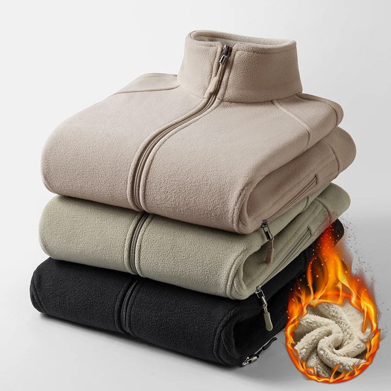 

New Men'S Autumn Winter Versatile Fleece Jacket Middle-Aged And Elderly Dad Outfit Thickened Warm Stand Up Collar Fleece Coat