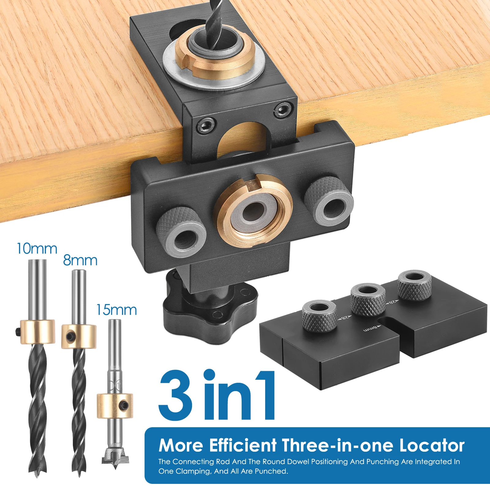 

Pocket Hole Jig Kit Tool, 8/10/15mm 3 in 1 Woodworking Doweling Jig Kit with Positioning Clip Puncher Locator Woodworking Tools