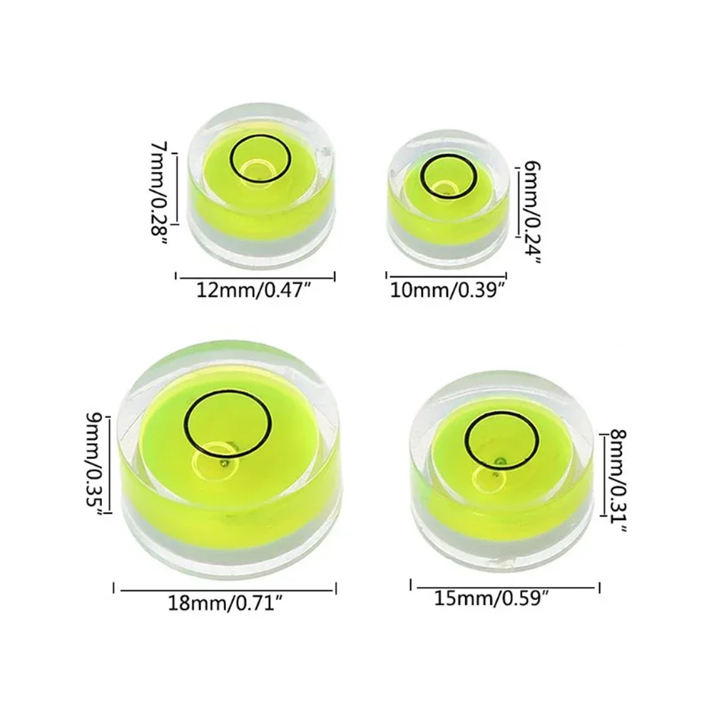Set pengukur Level Mini -Spirit bundar presisi, 5 x meteran gelembung Inclinometer hijau Bullseye, alat ukur kamera penggaris Horizontal