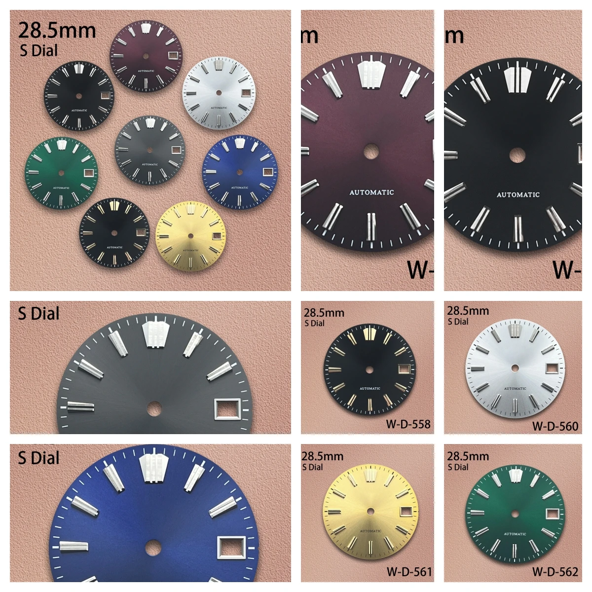 

28.5mm S Logo Sunray Dial Fit NH35/NH36/4R/7S Movement Applied Index Riveted Dial Watch Modification Accessories