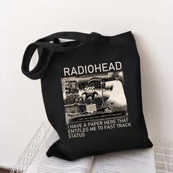 Radiohead-Bolsa de yute reutilizable, bolso de mano ecológico, Bolsa de compras