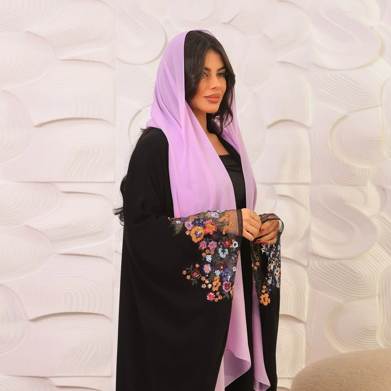 Printemps/été nouveau Ramadan arabie saoudite maroc Robe musulmane manteau col ouvert Abaya noir manches chauve-souris I slamic femmes Robe en Stock