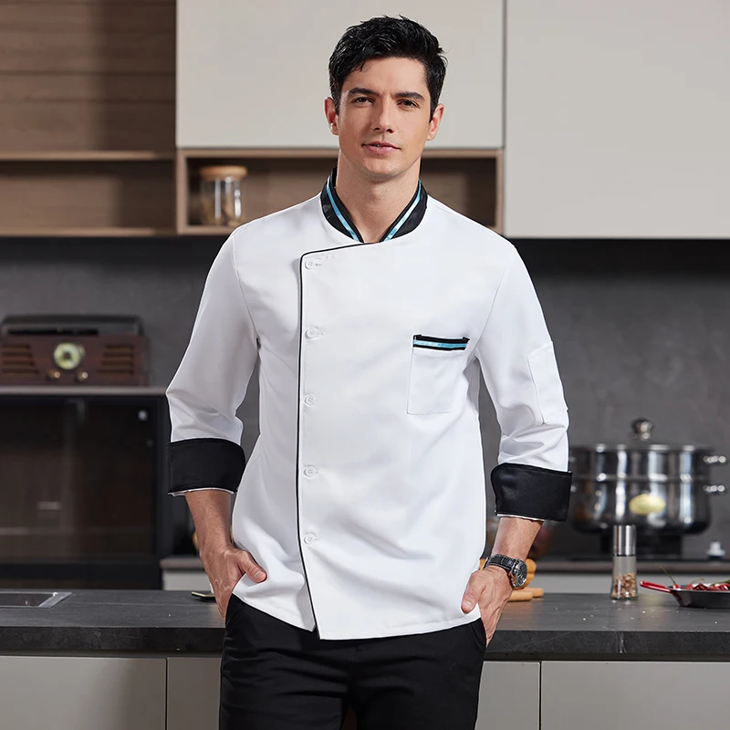 新しいシェフジャケットシャツ男性女性コック服キッチンシェフ制服エプロンホテルコスチュームレストランウェイター長袖作業服