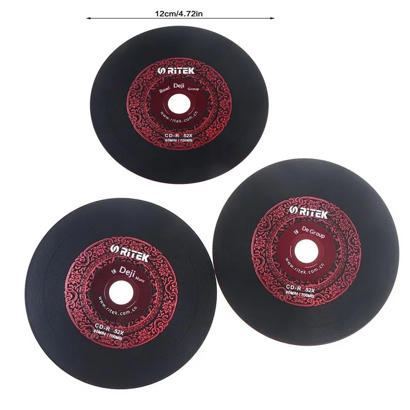 10PCS Ritek Recordable Compact Disc Black Vinyl CD-R Blank Disk; 700MB/80min/52x Speed.