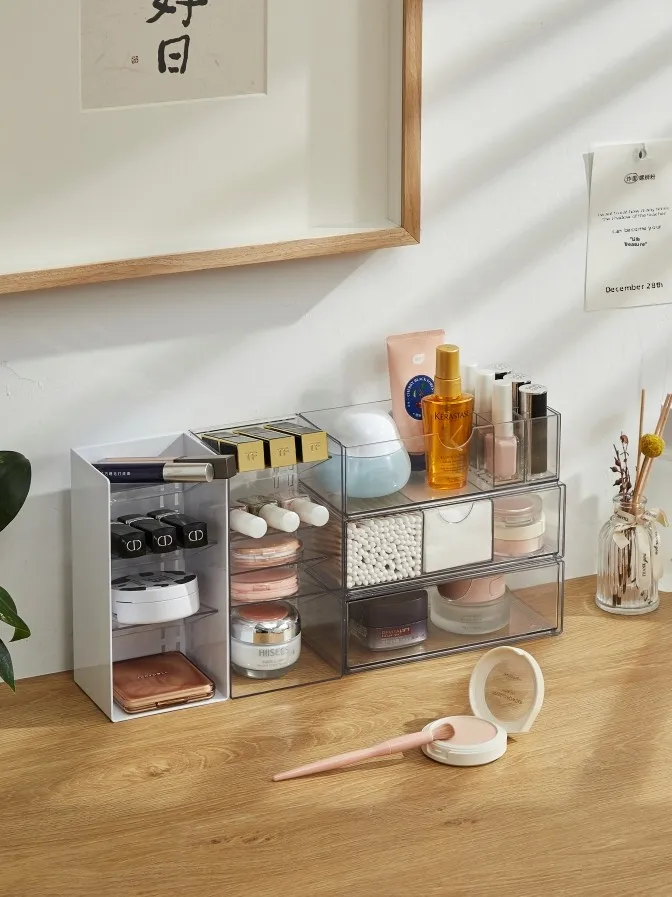 صندوق منظم أحمر الشفاه لمستحضرات التجميل لسطح المكتب من باتوم، حامل طبقة واحدة مستطيل من البلاستيك الشفاف البسيط