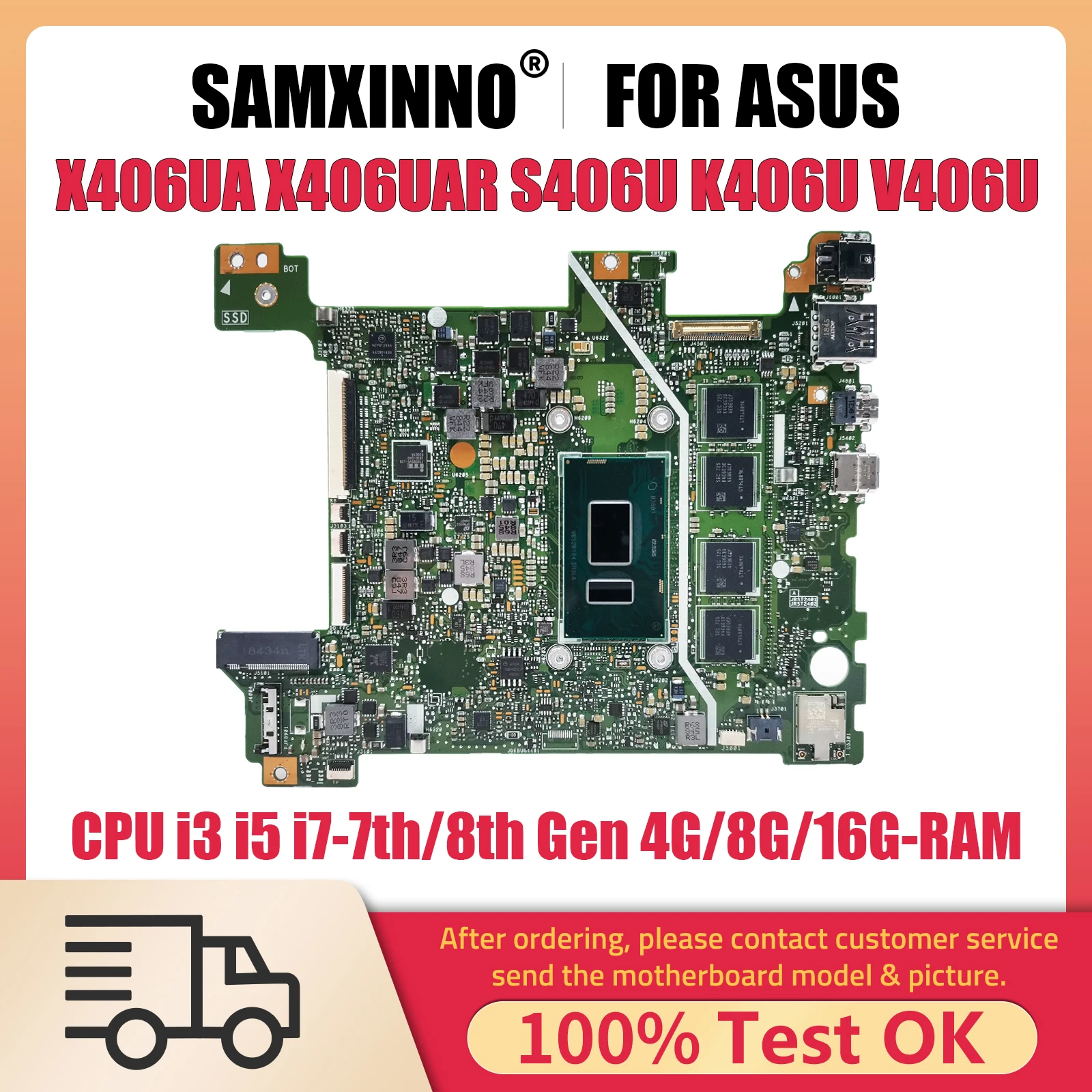 

X406UA Laptop Motherboard For ASUS VivoBook S14 X406UAR S406U K406U V406U Y406U Mainboard CPU i3 i5 i7-7 8th 4G 8G 16G-RAM