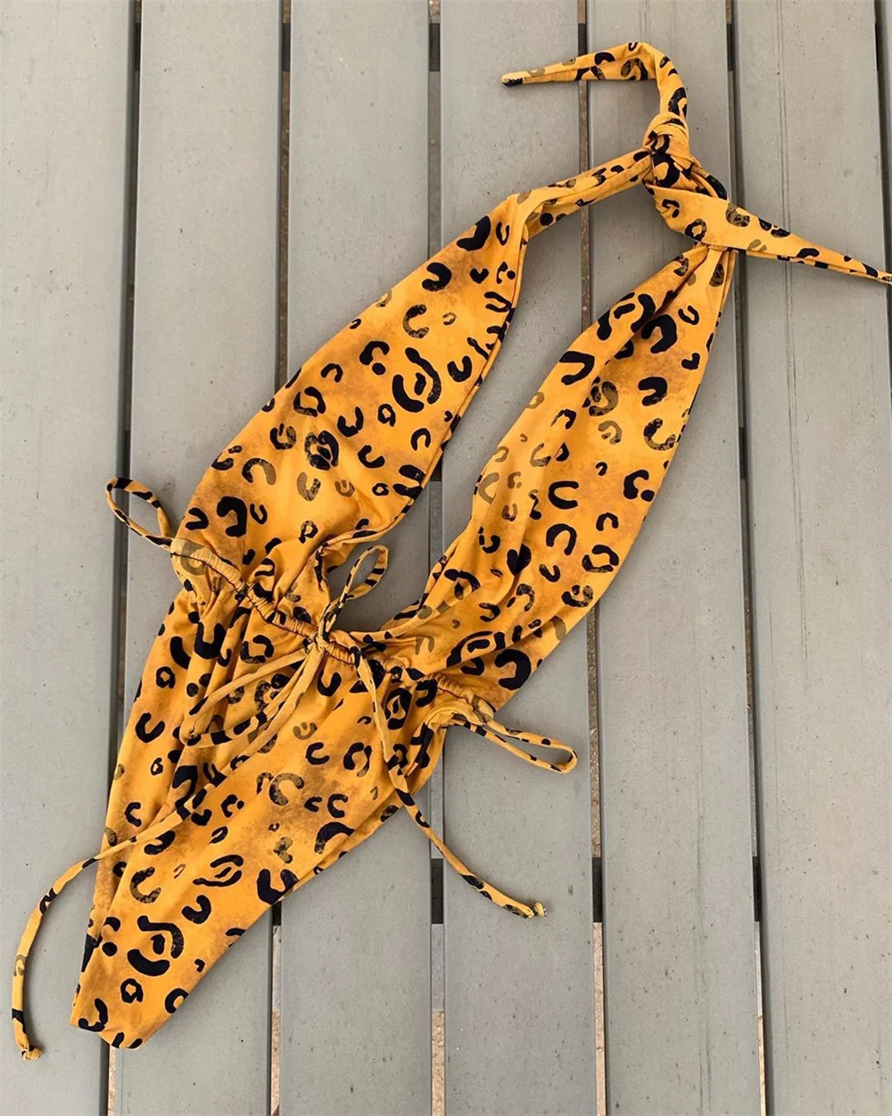 Sexy rücken freie Leopard Bikini String Badeanzug tief v Monokini tropische Mikro Bade bekleidung extreme einteilige Brasilien Strand Badeanzug