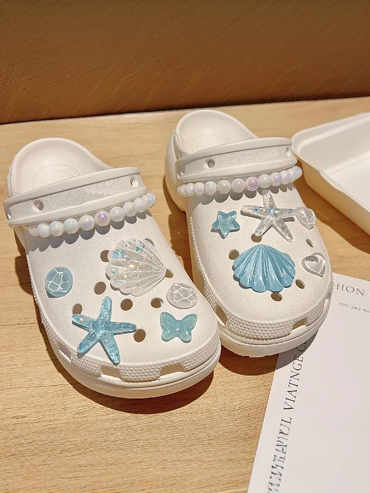 1 ensemble de breloques de chaussures mignonnes amovibles, simulation de poisson étoile de mer, accessoires de chaussures pour filles, chaussures d'été, cadeau de bricolage