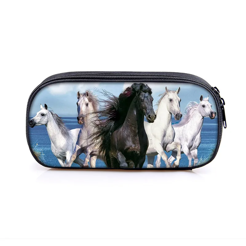 Funny Animal Friesian Horse Pattern Pencil Case Women Pencil Bags School Supplies For Teenage Boys Girls Pencil Pouch Stationery