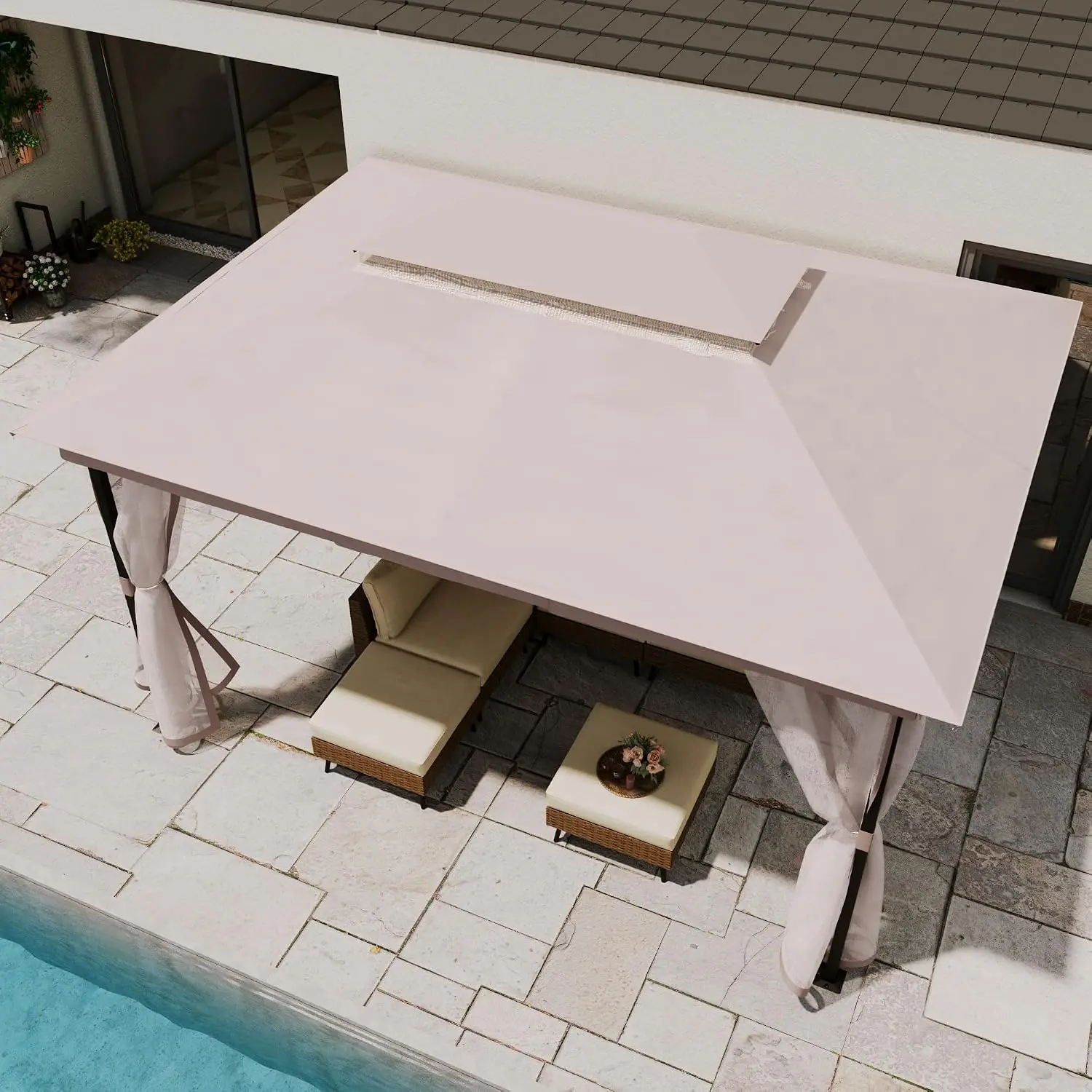 Heavy Duty Patio Gazebo 10'x13' with Double Roof & Mosquito Netting for Backyard Garden Lawn, Customized