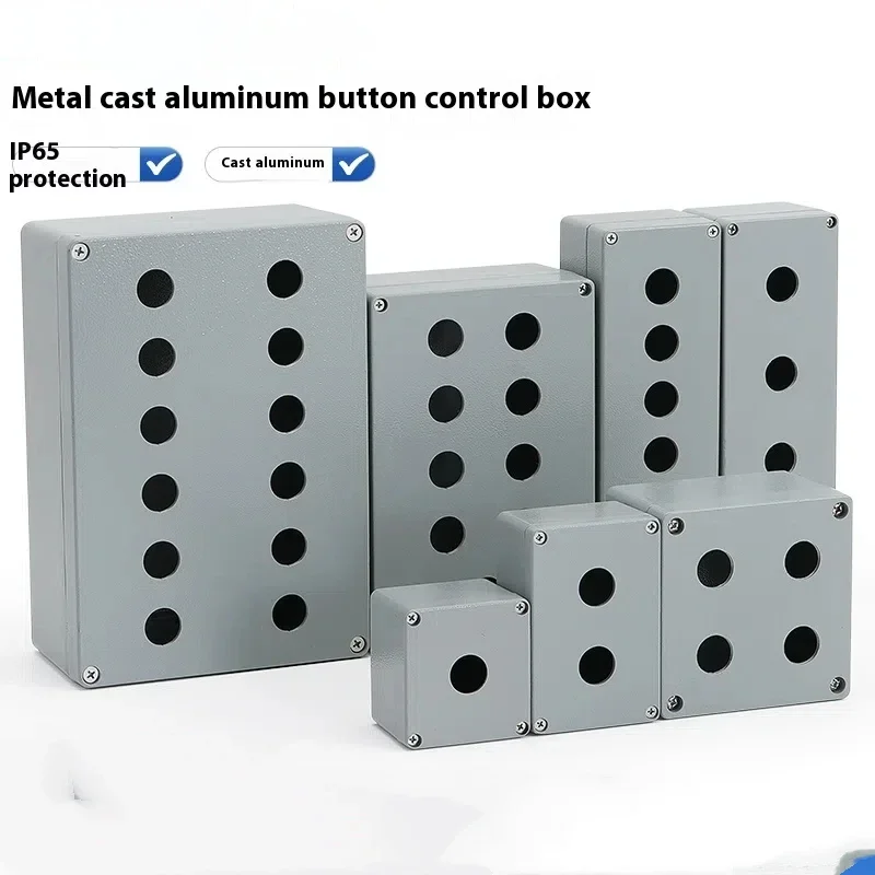 Waterproof Cast Aluminum Emergency Stop Switch Control Metal Button Box with Flat Button Indicator Light Customizable 22mm