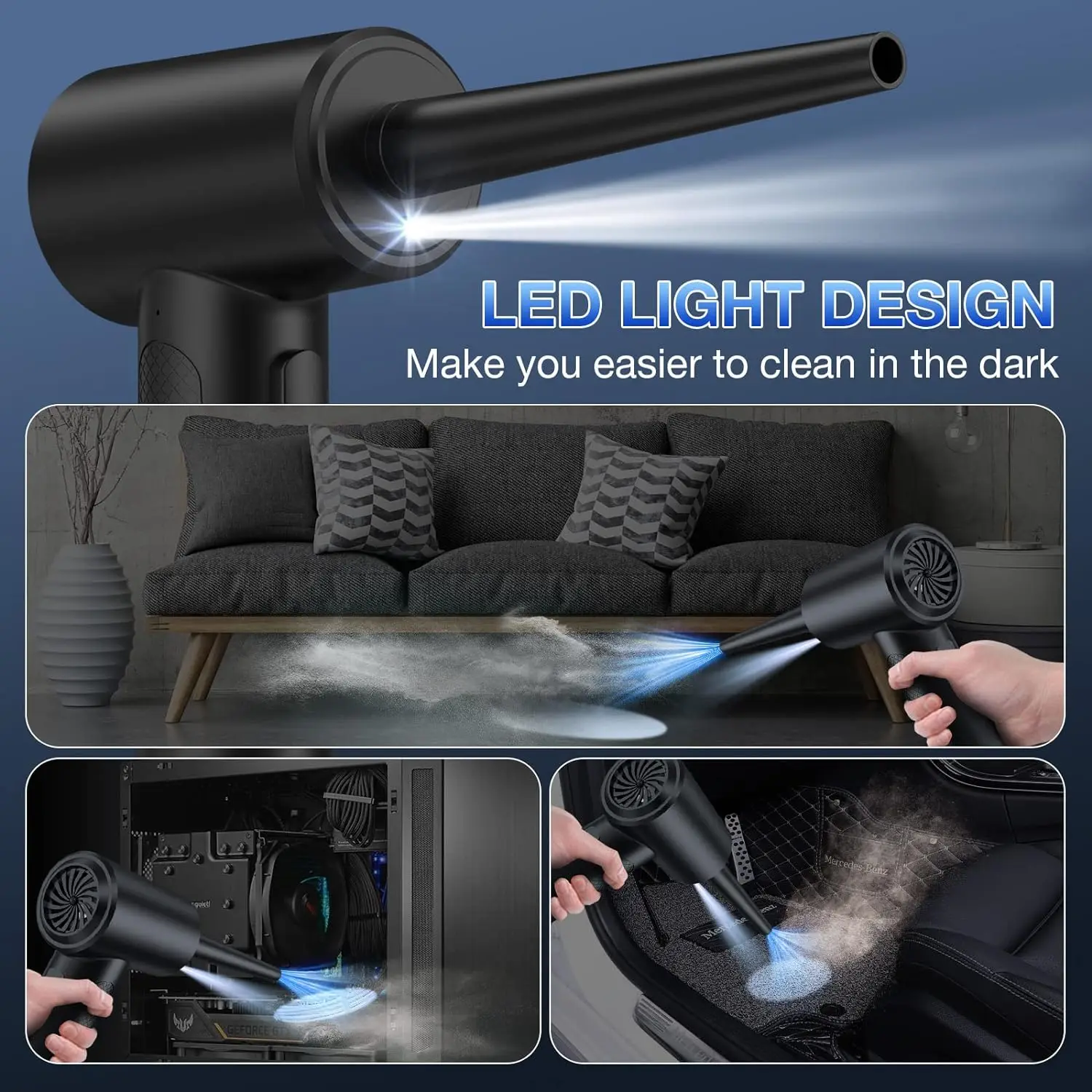 Portable Cordless Mini Air Duster USB Electric Handheld Plastic Dust Buster For Car & Keyboard Dry Use Dust Blower