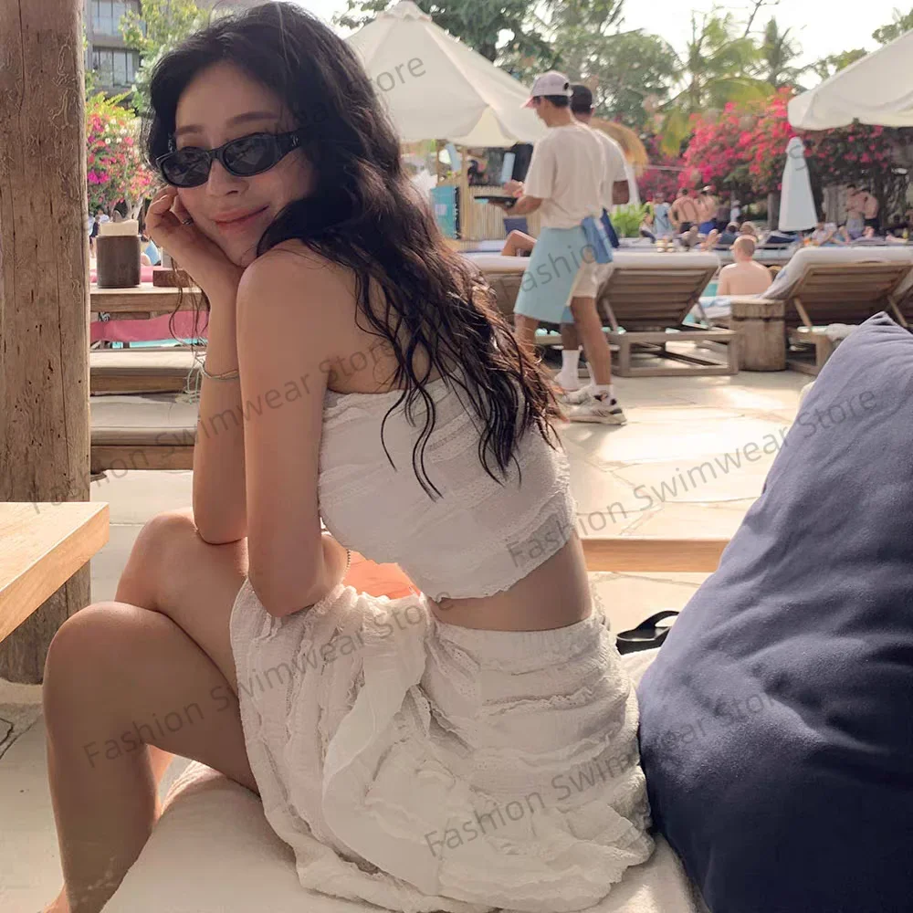 

2025 New Sweet Splice High Waist Bikini Women's Swimsuit for Hot Spring Soaking Polyester Lycra Material round Neline