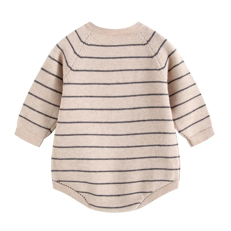 جديد ربيع 2026 ملابس داخلية محبوكة للأطفال حديثي الولادة من البنات والأولاد بأكمام طويلة مخططة للأطفال الرضع ملابس أطفال محبوكة