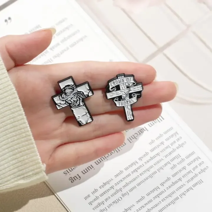 Jesus Cross Series Enamel Pin Metal Badge Creative Retro Statue Brooch Clothing Deco Jewelry Gift For Friend Custom Wholesale