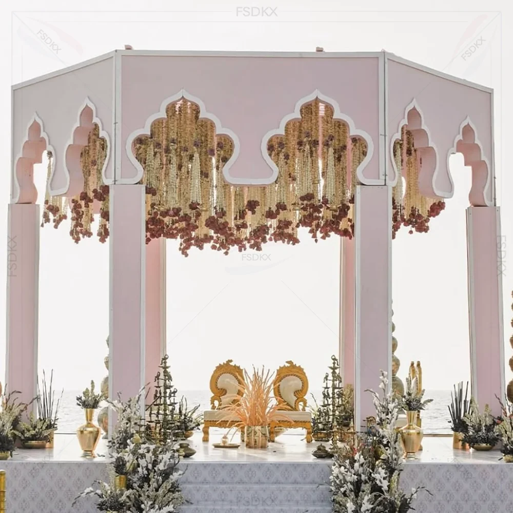 

FSDKX Custom Size Chuppah Square Wedding Arch Backdrop Glow Mandap for Wedding Party Decor