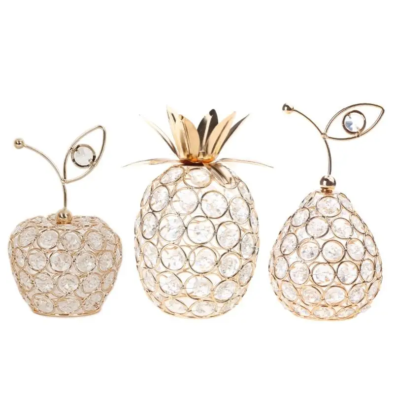 Q6PE Crystal Artificial Fruit Statues Glass Paperweight Pineapple Model Desk Decors