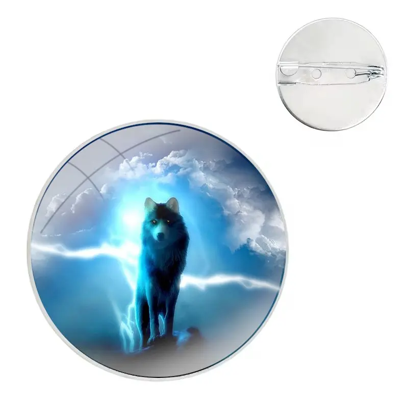 Glass Dome Brooches Badge Pins For Clothes Hat Shirt Lapel Bag The Sirius Wolf