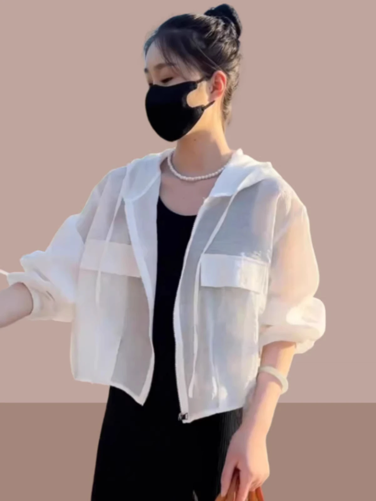 Summer 2026 Women's Hat-Off Sun Protection Clothing Loose Transparent Breathable Short Outerwear Top UV Protection Long Sleeve