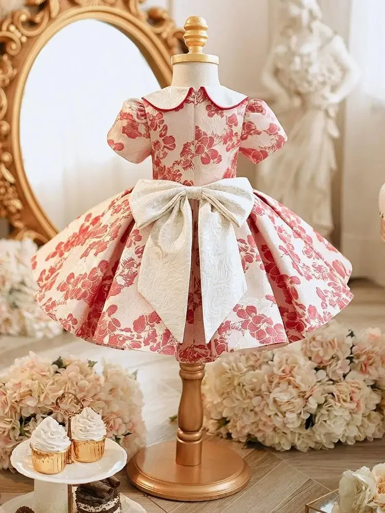 

2024 Evening Dresses for Girls 1st Birthday Party Floral Dress for Baby Girl Children Princess Banquet Clothes Infants Gala Gown