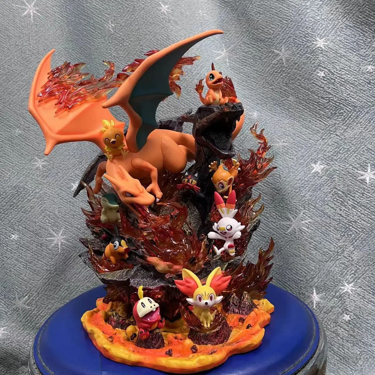 

Pokemon Charizard Anime Figrue Fire Family Evolution Scene Display, GK Model, 30cm Oversized Carved Statue, Collectible Figurine