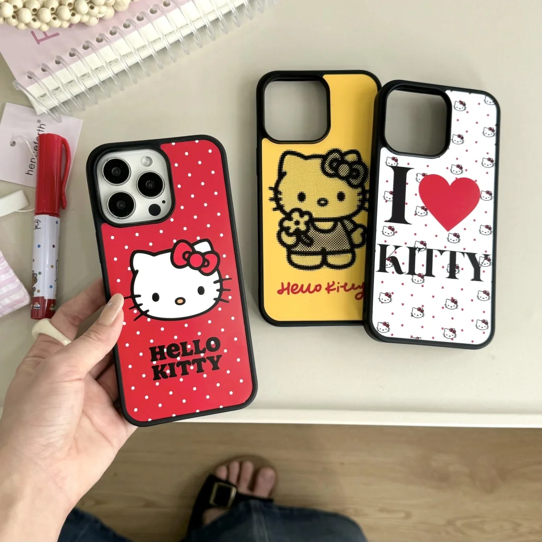 

Wave Point Hello Kitty Heart Y2K Girl Phone Case For iPhone 16Pro 15 14 12 13 11 Pro Max 14 15 16 Plus Kawaii Cover﻿