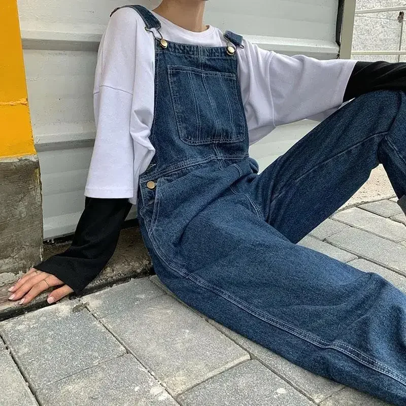 

Korean Loose Denim Overalls Women Spring Autumn Straight Wide Leg Jeans Vintage Suspenders Maxi Baggy Jumpsuits Men Woman S-5XL