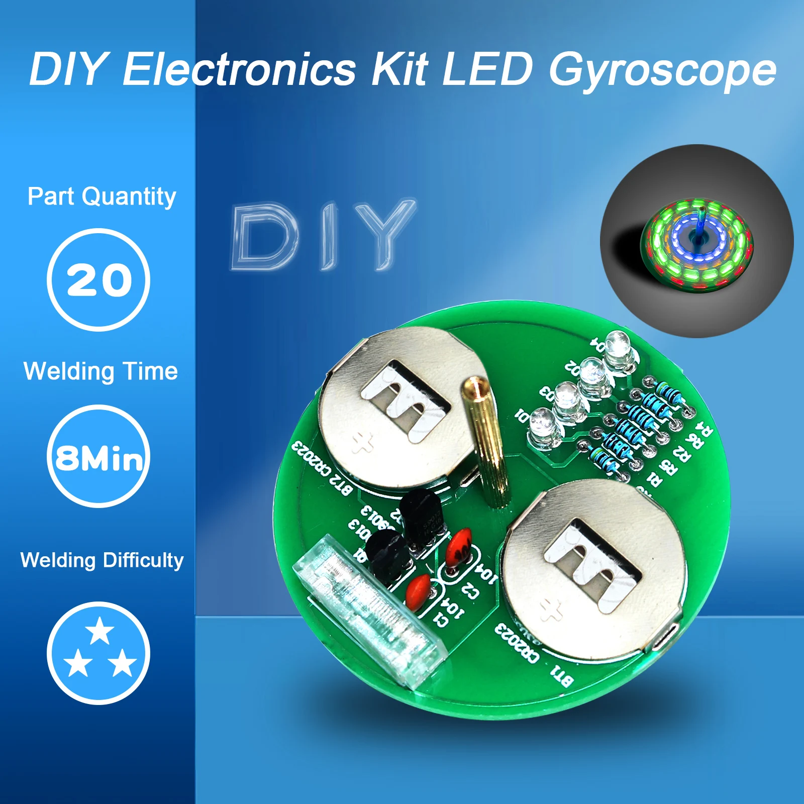 Diy Electronic Kit LED Gyro DIY Welding Kit Rotating Lantern Inline Components Diy Electronic Sodering Project(without Battery)