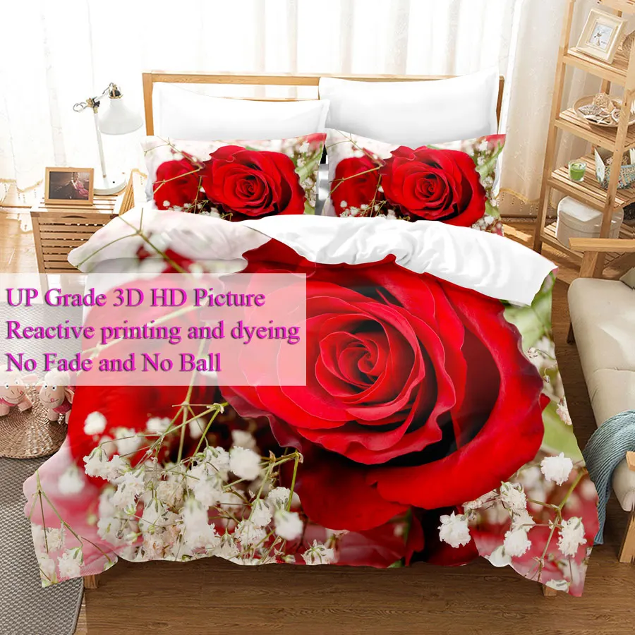 

Red Roses Duvet Cover Set Queen Size King Full 3D Bedding Sets Flower Pillowcase Quilt Linens Single Double Bed 220x240 200x200