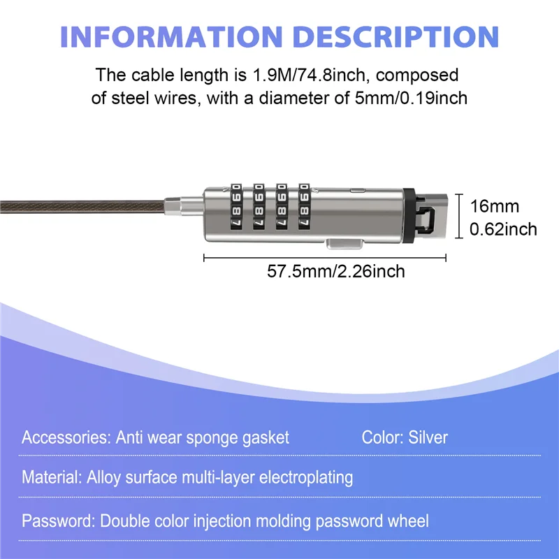 4Digitales Universalschloss USB Laptop Sicherheitskabelschloss für Computer-N34R