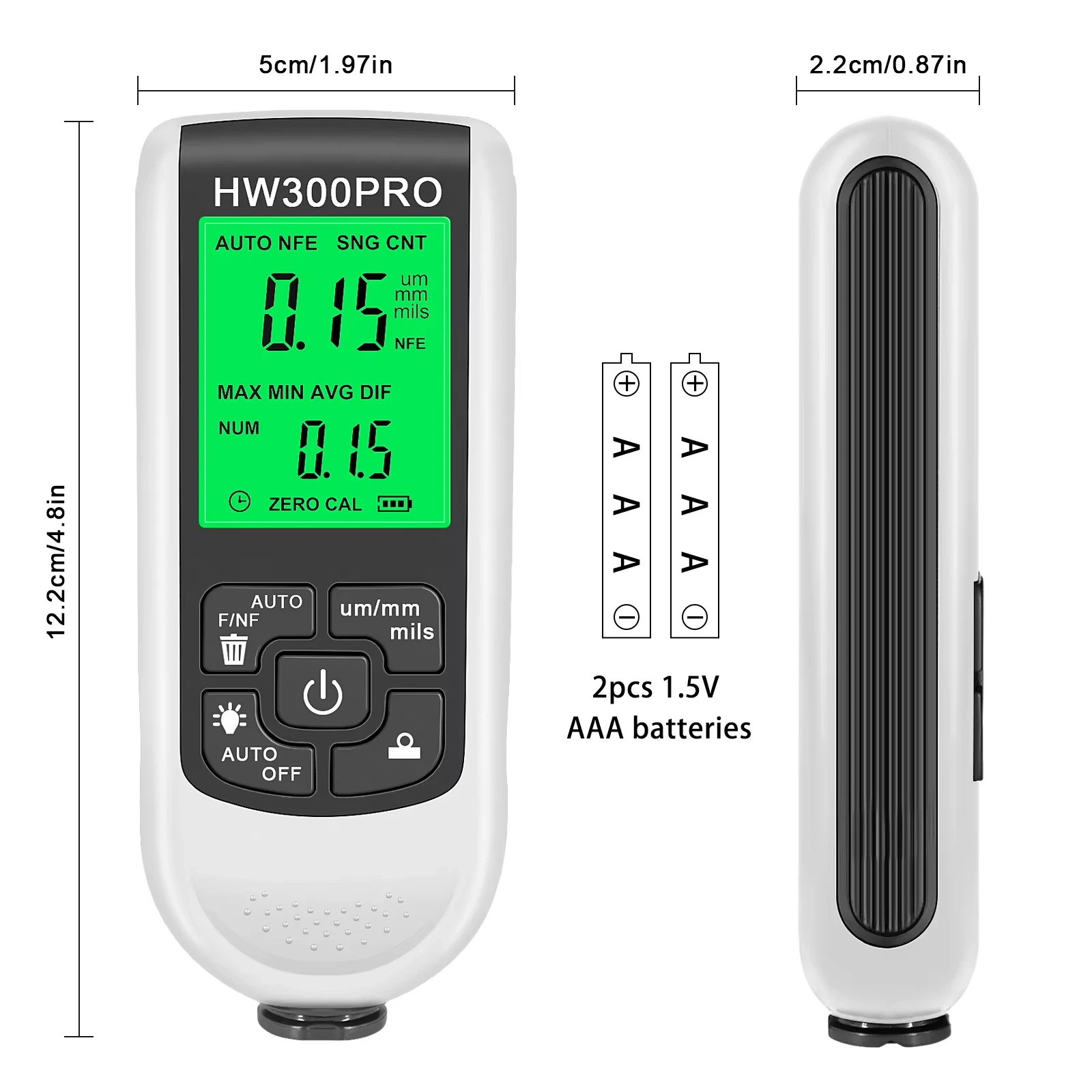 HW-300PRO Car Paint Thickness Gauge 0-2000UM Fe & NFe Paint Thickness Tester Manual Coating Meter Paint Automotive Tools