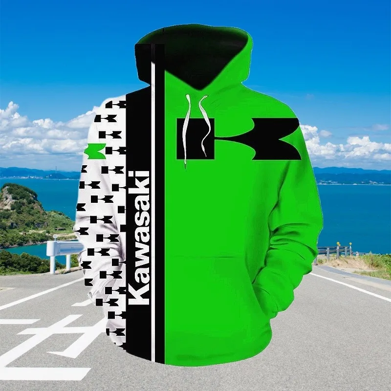 

MOTO-Kawasaki Oversized Hoodie, мотоциклетная форма, спортивная рубашка, мужские экстремальные виды спорта, высококачественный мужской костюм для уличных гонок