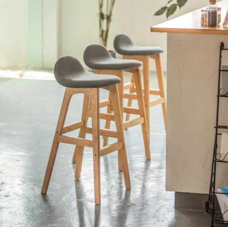

WSSJ Bar Stools Nordic Rustic Antique Kitchen Chair Counter PU Fabric Cheap Leather Chair High Modern Wooden Bar Stool With Back