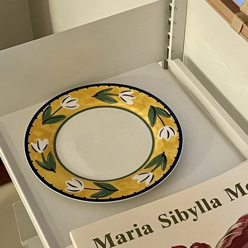 

Fre Cerc Plate Tulip Fruit Di Creative Retro Dining Utensils Korean Sle Handmade round ape Adult Dinnerware