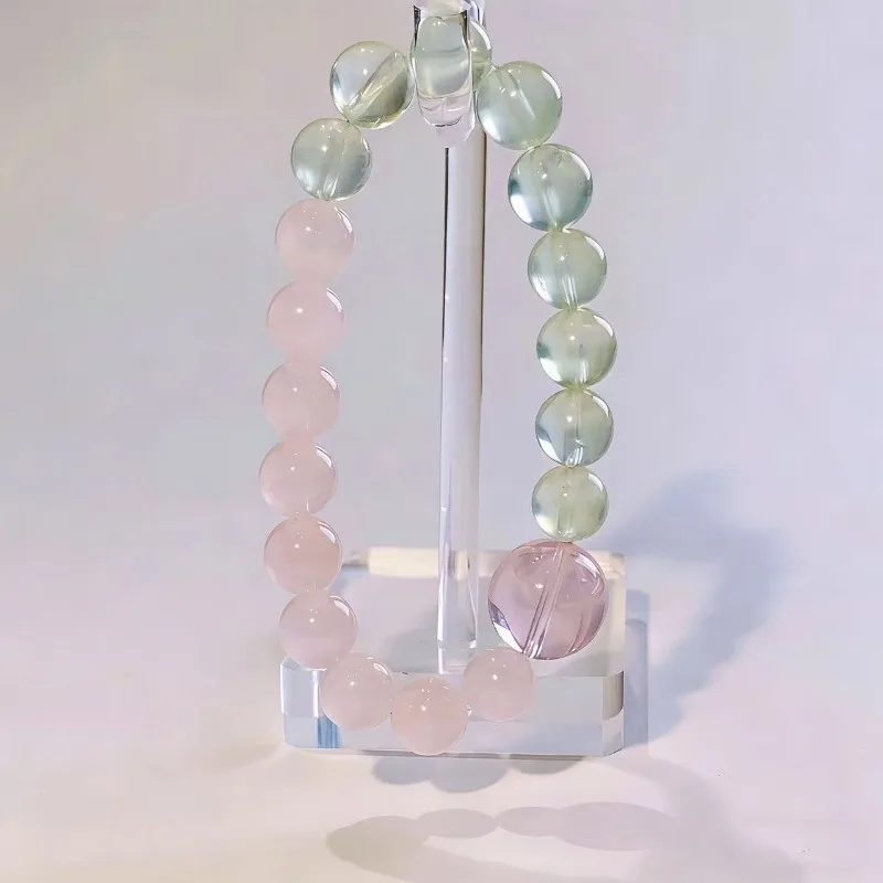 Minar New Chic 10mm Pink Green Double Color Natural Stone Crystal Elastic Strand Bracelets for Women Mujer Wholesale Accessories