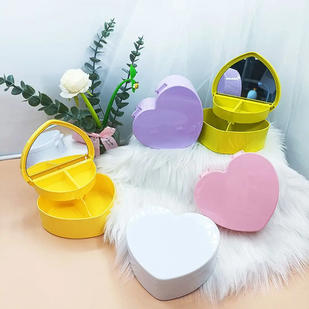 Trinket Storage Organizer Case Girls Makeup Storage Box Sundries Container Heart-shaped Jewelry  Box Desktop Cosmetic Organizer
