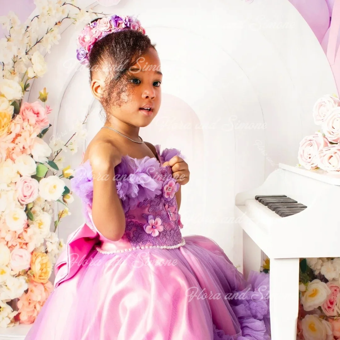 فساتين عيد ميلاد فاخرة للأطفال باللون الوردي، فستان فتاة الزهور مكشكش مطرز بالخرز لحفلات الزفاف وحفلات العطلات للفتيات الصغيرات