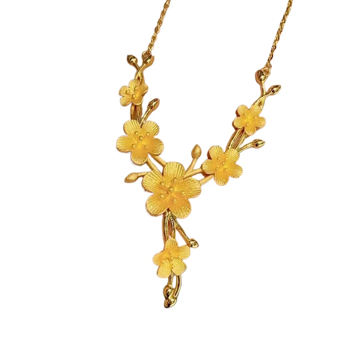 

Ancient flower-like necklace, women's flower simulation yellow-gold flower fringed necklace