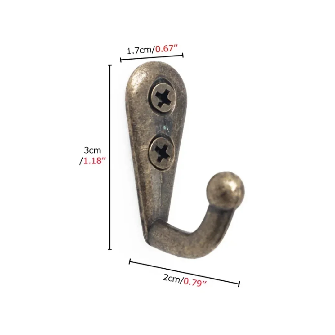 10pcs/Lot Vintage Wall Mounted Single Prong Hook Retro Mini Size Bronze Hangers for Clothes Keys Hat Towel Robe Bathroom Hooks