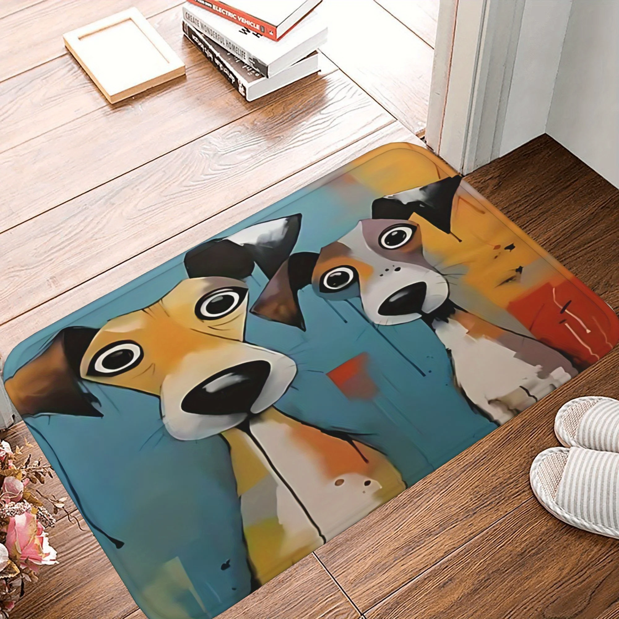Artistic Duo Dog Doormat - High-Quality Non-Slip Mat, Vibrant Graffiti Design for Pet Lovers and Modern Home Decor Enthusiasts