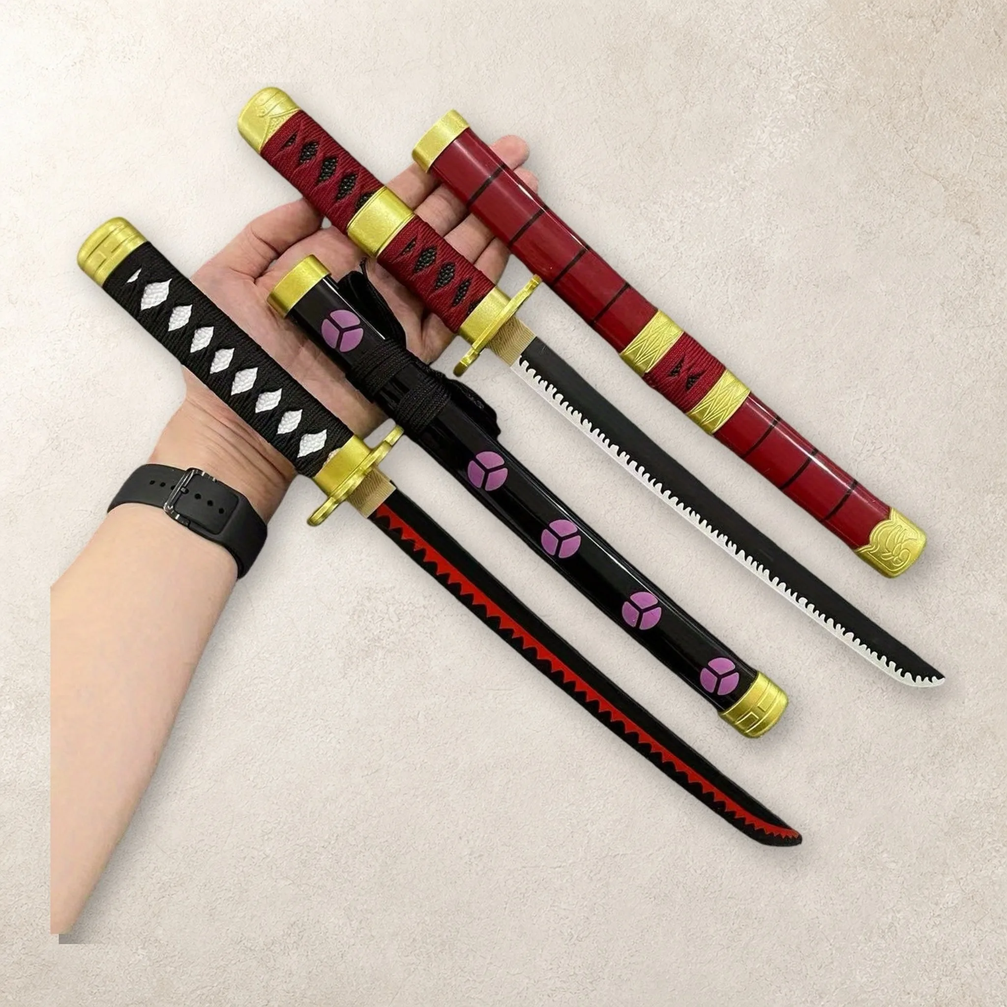 Multi Size One Piece Dual Style Katana Sword Sabre Blade Set Stand Belt Ninja Knife Schwert Plastic Cosplay Display Photo Prop view 6