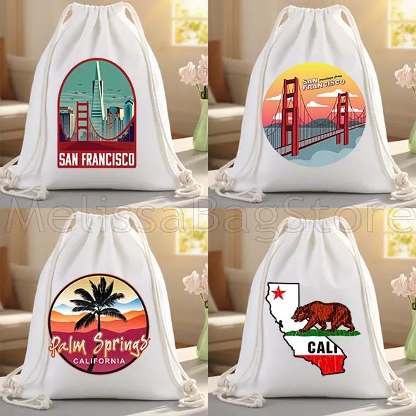 San Francisco California Golden Gate Bridge Gifts Canvas Drawstring Bags Soccer Backpack Gym Sackpack Gifts String Bag for Sport
