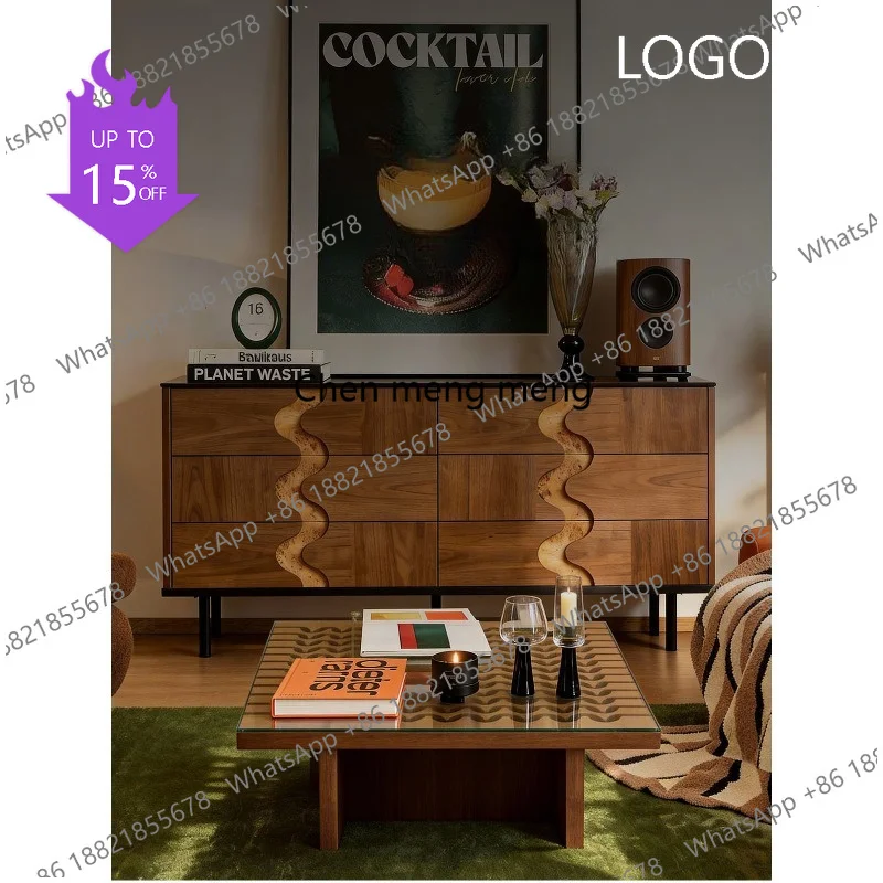 

M183 Coffee table medieval black walnut living room designer glass coffee table square solid wood new