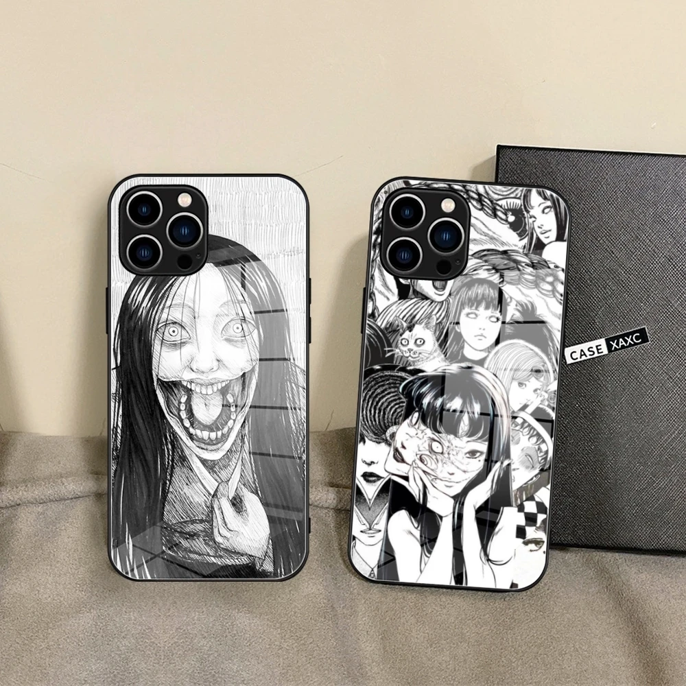 Horror Comic Junji Ito Tomie Tees Phone Case Glass Shell FOR IPhone 15 14 11 12 Pro 8 7 15 Plus 13 Pro MAX XR XS MINI Covers