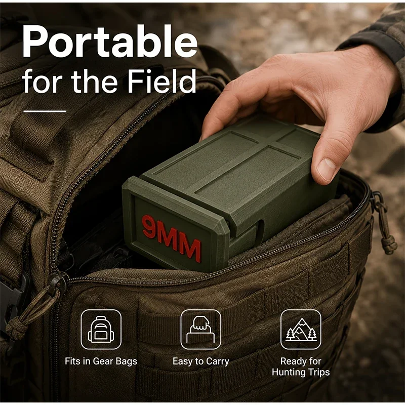 3D Printed 9mm Compact Drawer Ammo Box 50 Rounds Durable Stackable Ammunition Storage Organizer for Range & Travel