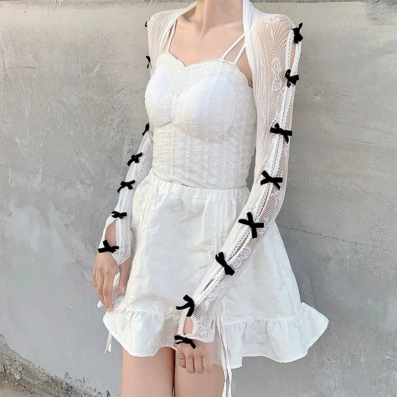 New Fashion Lolita Jk Lace Fingerless Gloves Shawl Black Gothic  Strapping Sunscreen Sleeve Clothing Accessories Mesh Punk Glove