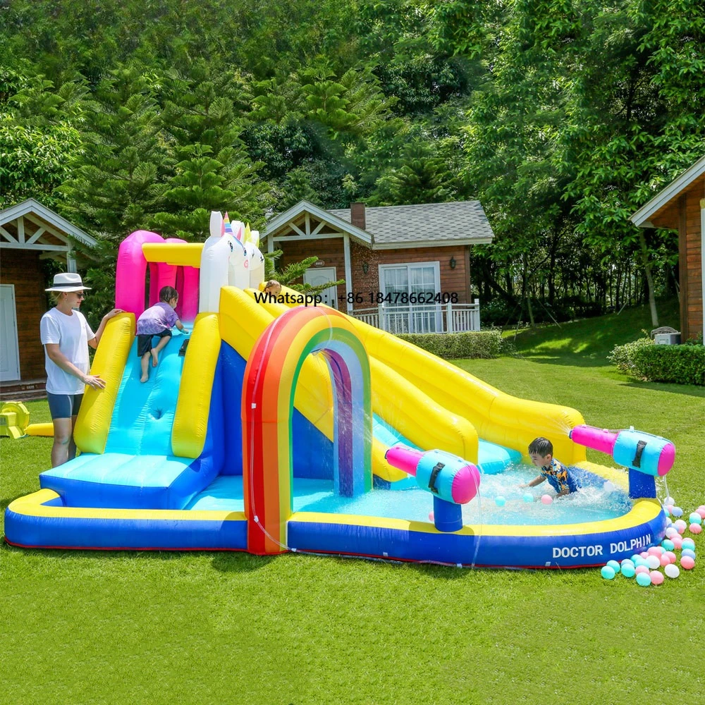 

Doctor Dolphin New Design Unicorn Wholesale Home Use Cheap Children Jumping Inflatable Bounce House Water Inflatable Slide